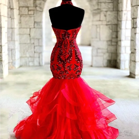 mermaid rose dress Dramatic 3D Rose Black Lace Strapless Mermaid Dress